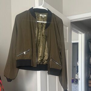 Charlotte Russe Olive Bomber Jacket with Black Trim